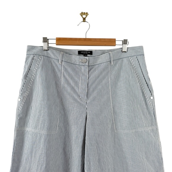 Lafayette 148 New York Fulton Wide Leg Crop Pants Striped Indigo Multi Sz 14P - Picture 3 of 11